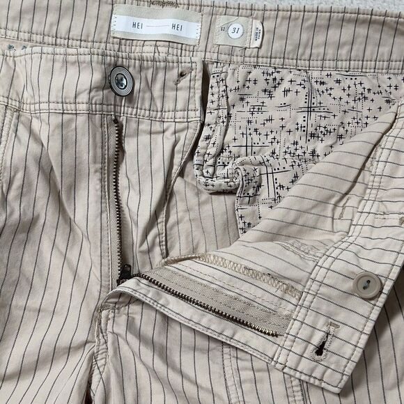 Anthropologie Hei Hei Raye Fold Over Cropped Pants Womens Sz 31 Cream Striped - Picture 7 of 16